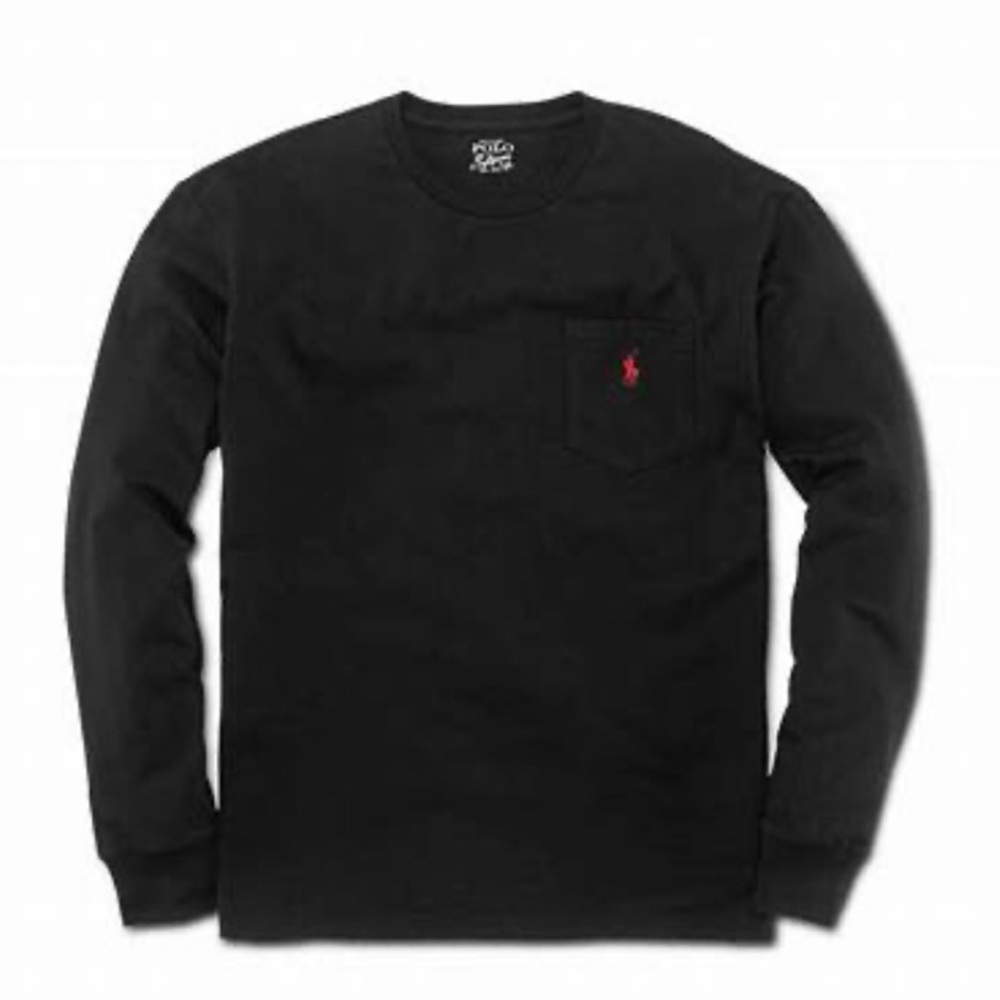 Polo Ralph Lauren Men’s‎ Sz L Black Crewneck Jersey Long Sleeve Pocket Tee